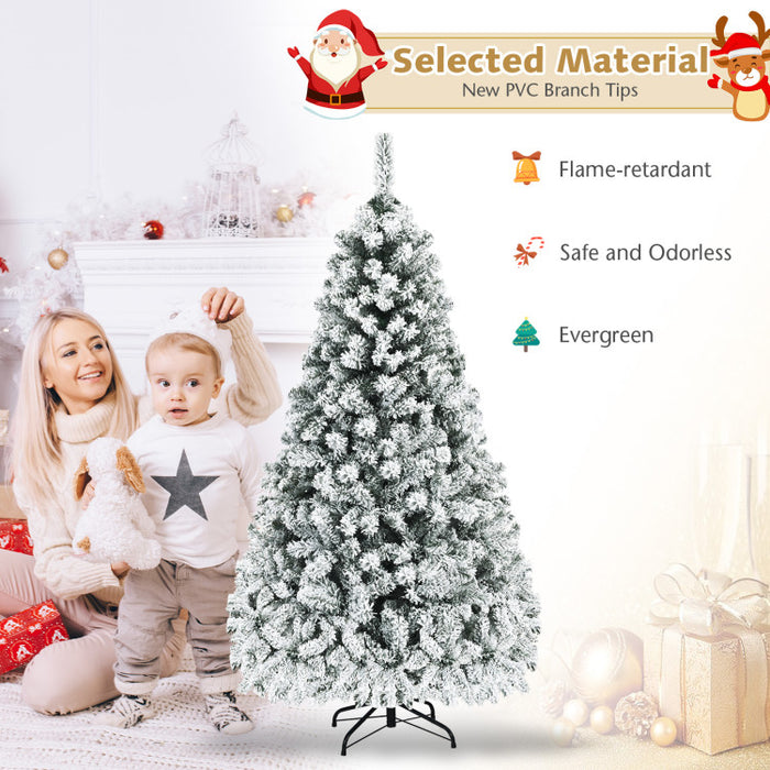 Pre Lit Premium Snow Flocked Hinged Artificial Christmas Tree