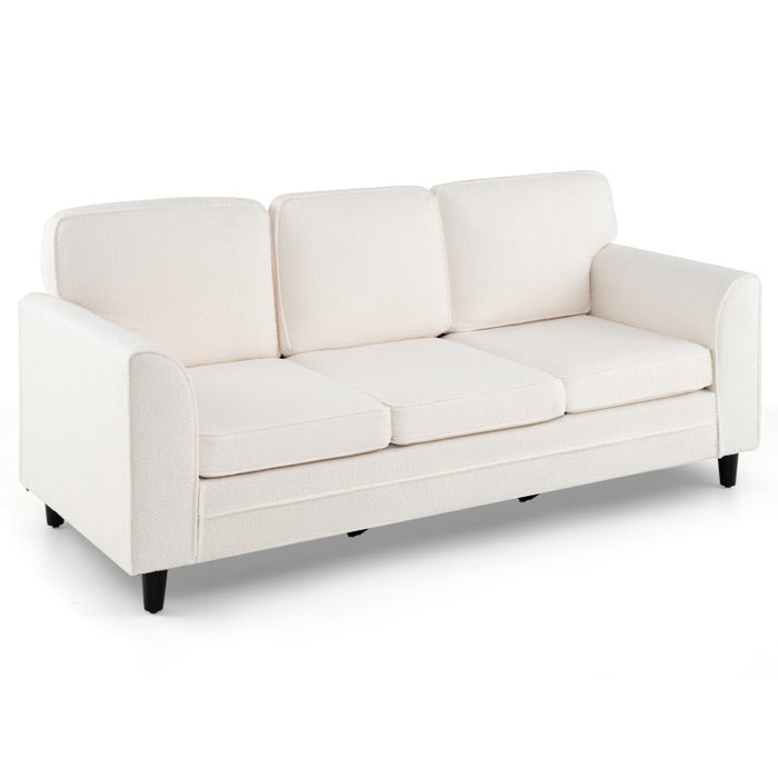 Upholstered Teddy Velvet 3-Seat Sofa with Comfy Back Pillow/White