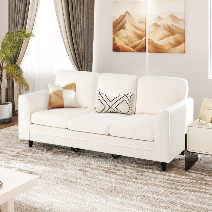 Upholstered Teddy Velvet 3-Seat Sofa with Comfy Back Pillow/White