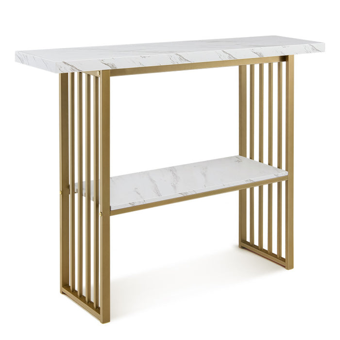 48 Inch 2 Tier Console Table with Gold Finished Frame