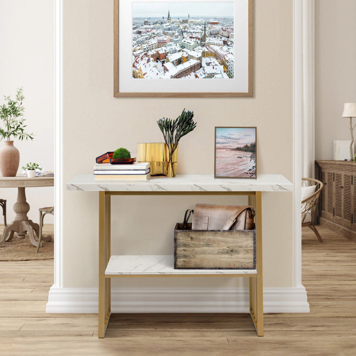 48 Inch 2 Tier Console Table with Gold Finished Frame