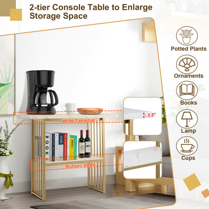 48 Inch 2 Tier Console Table with Gold Finished Frame