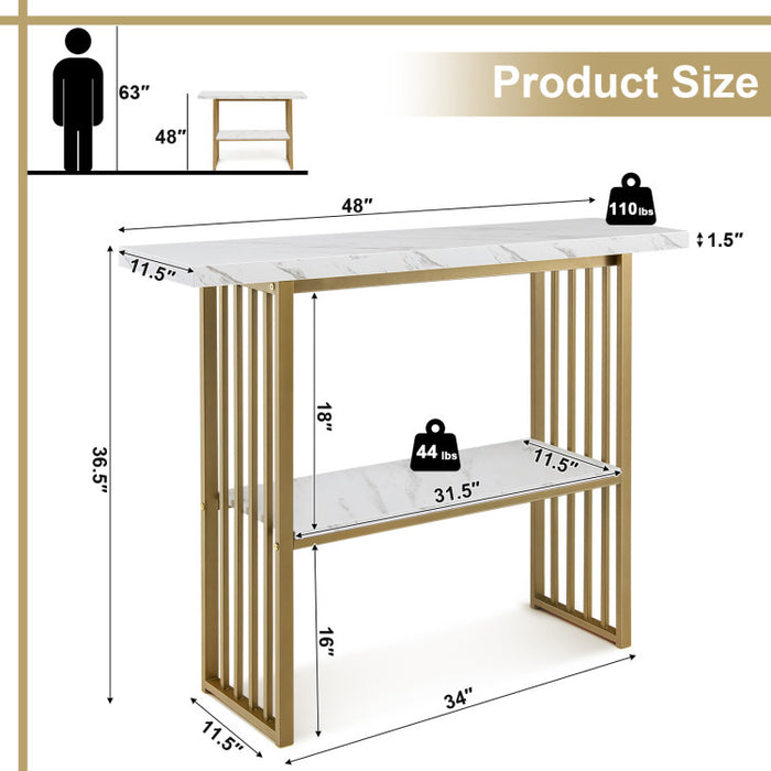 48 Inch 2 Tier Console Table with Gold Finished Frame