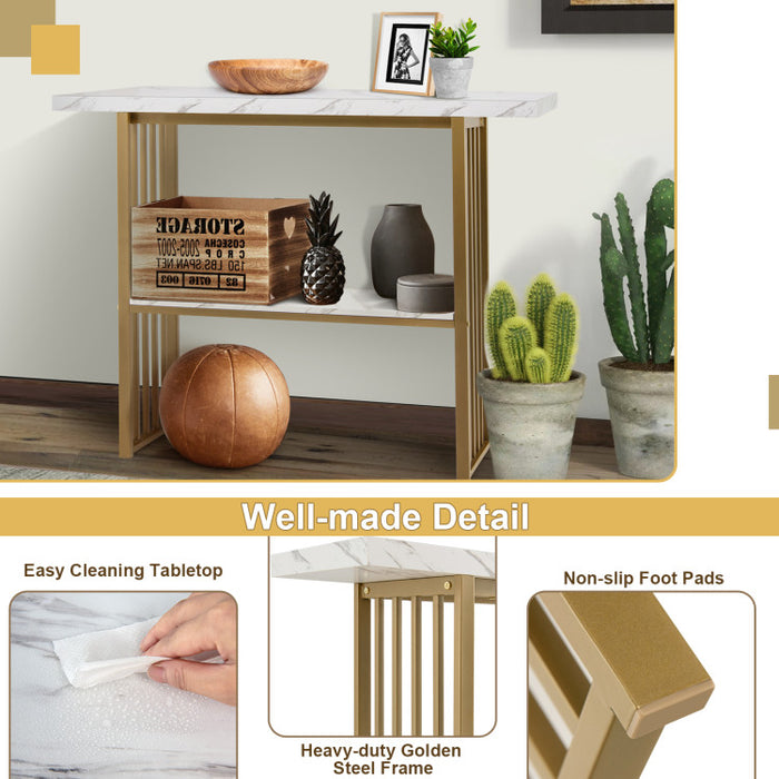 48 Inch 2 Tier Console Table with Gold Finished Frame