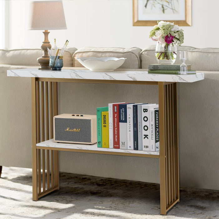 48 Inch 2 Tier Console Table with Gold Finished Frame