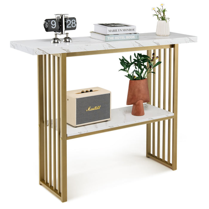 48 Inch 2 Tier Console Table with Gold Finished Frame