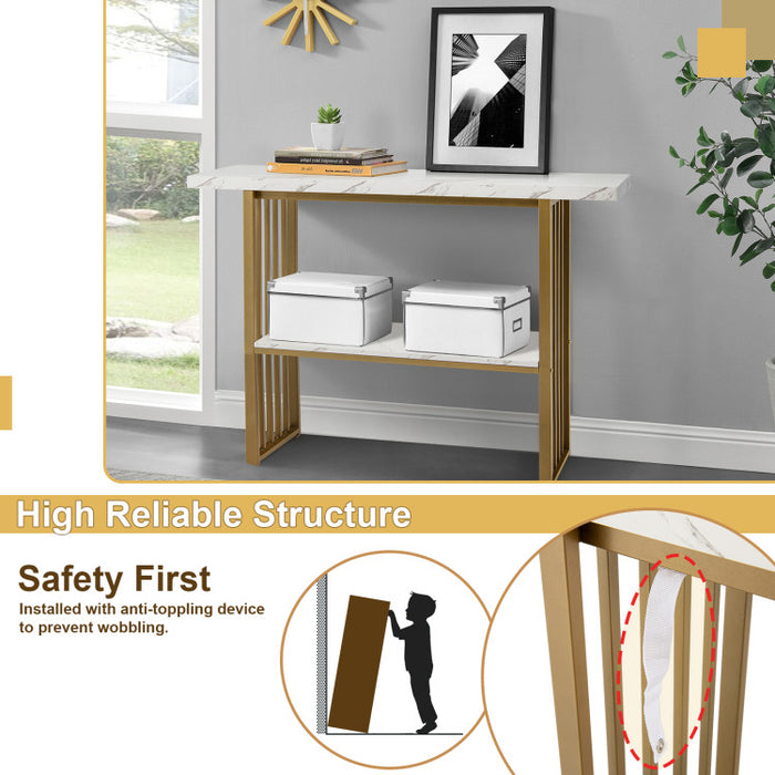 48 Inch 2 Tier Console Table with Gold Finished Frame