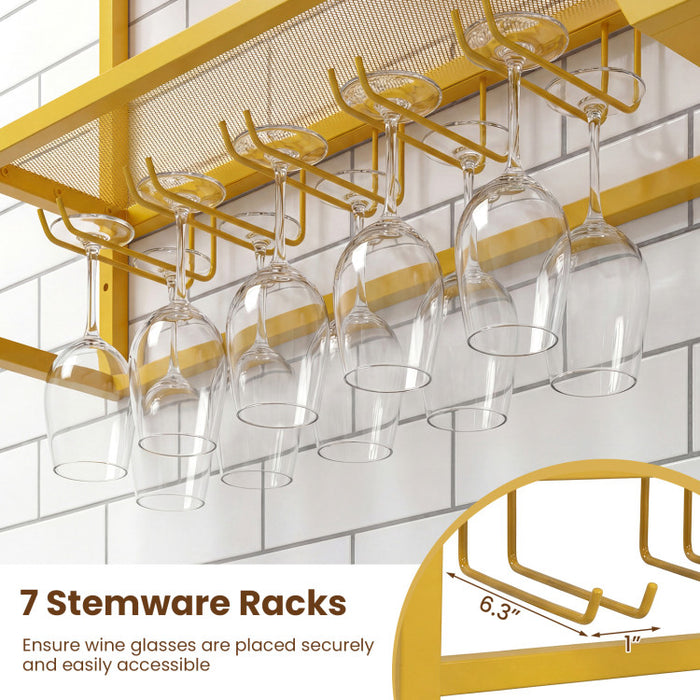Wall Mounted Wine Rack 47” – Gold Floating Bar Shelves