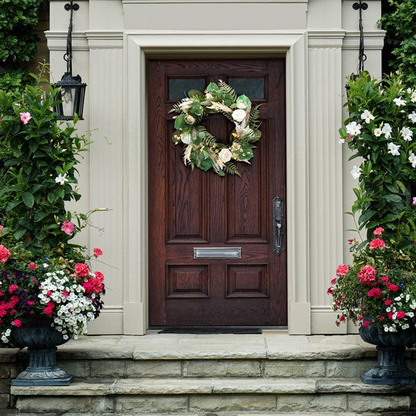 Faux 28 Inch Rose & Fern Wreath