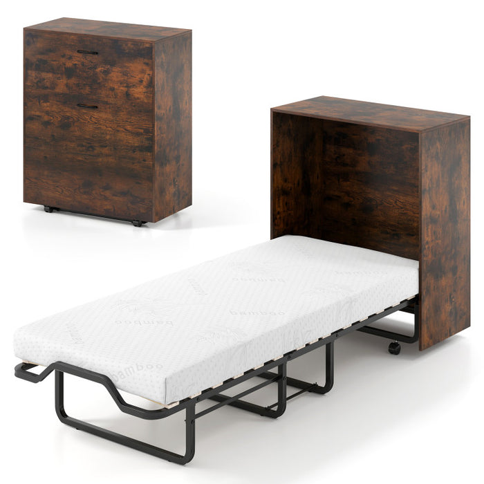 Cot Size Murphy Bed with Foldable Bed/Rustic Brown