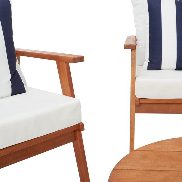 Deacon 4 Pc Living Set/Natural Beige/White Navy Pillow