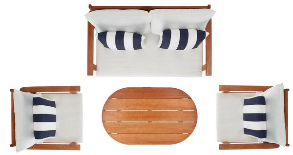 Deacon 4 Pc Living Set/Natural Beige/White Navy Pillow