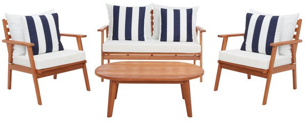 Deacon 4 Pc Living Set/ Natural Beige/White Navy Pillow