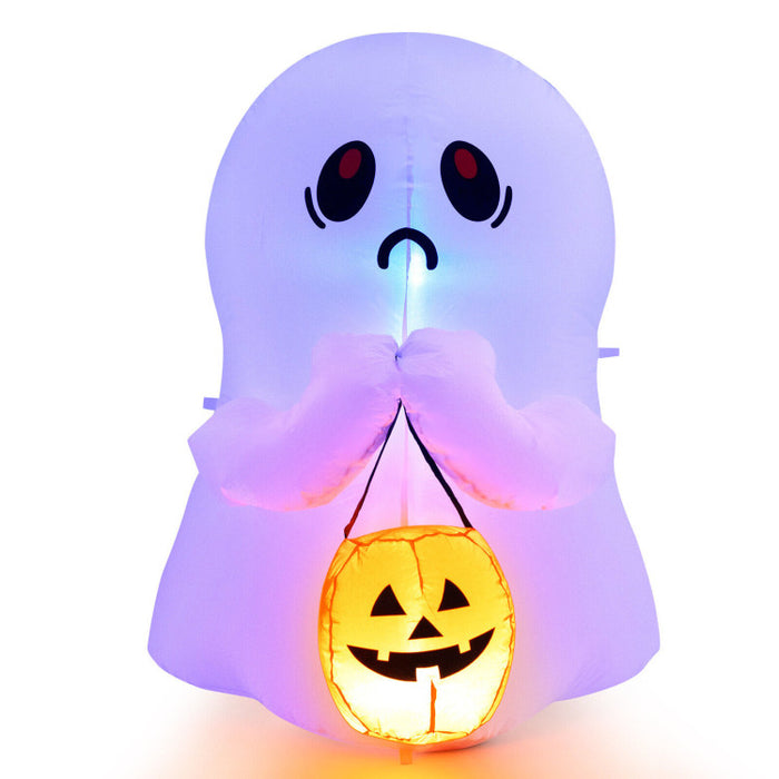 4 Feet Halloween Inflatable Ghost Holding Pumpkin Decor with LED Lights