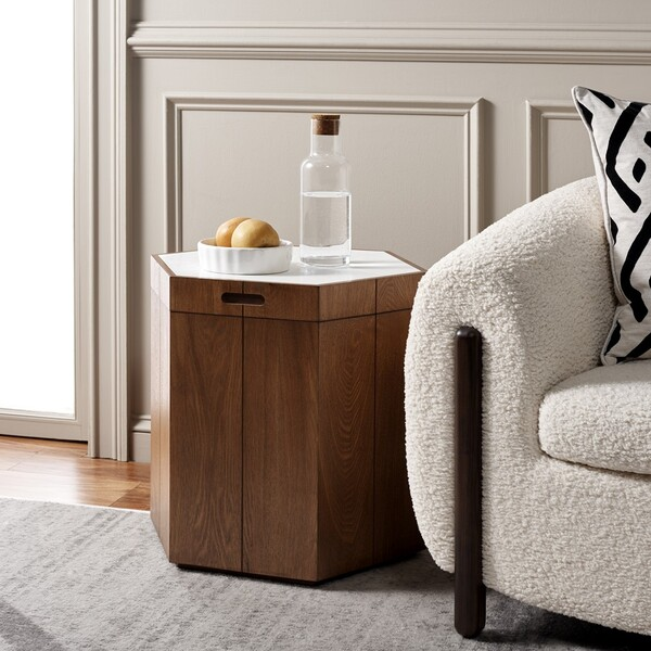 Rafaela Hexagon Accent Table/Walnut White