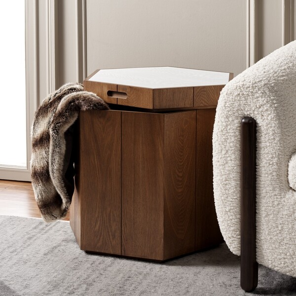Rafaela Hexagon Accent Table/Walnut White
