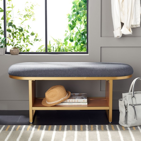 Iona Open Shelf Bench W/cushion/Dark Grey Walnut
