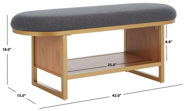 Iona Open Shelf Bench W/cushion/Dark Grey Walnut