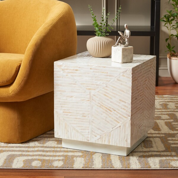 Kiely Square Stool/Champagne Faux Mother Of Pearl