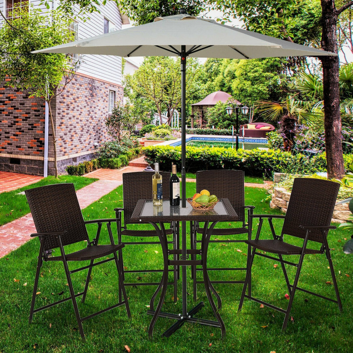 28.5'' Outdoor Patio Square Glass Top Table with Rattan Edging/Mix Brown