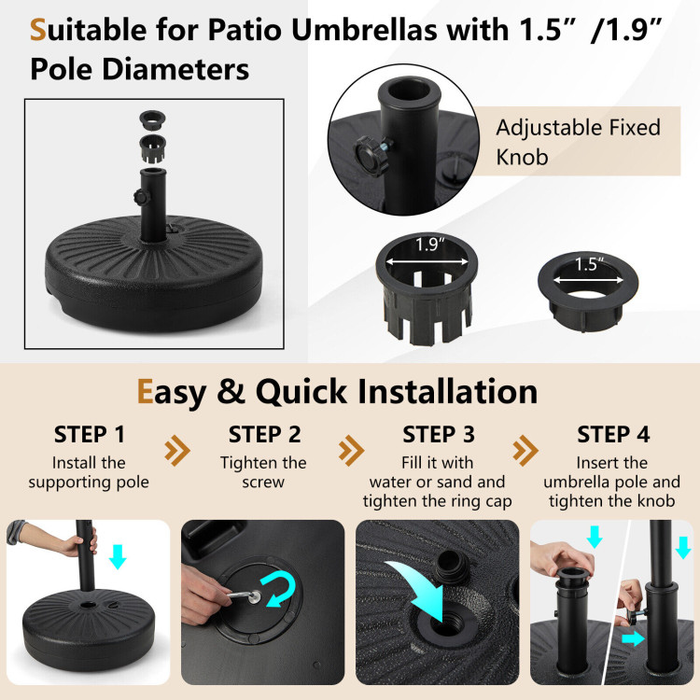 20 Inch Fillable Heavy-Duty Round Umbrella Base Stand