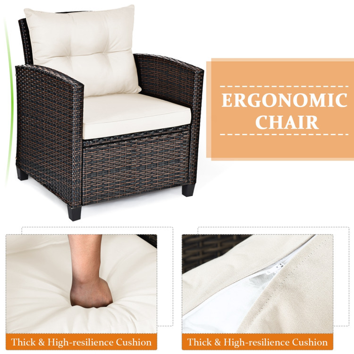 3 Pieces Rattan Patio Furniture Set with Washable Cushion/White