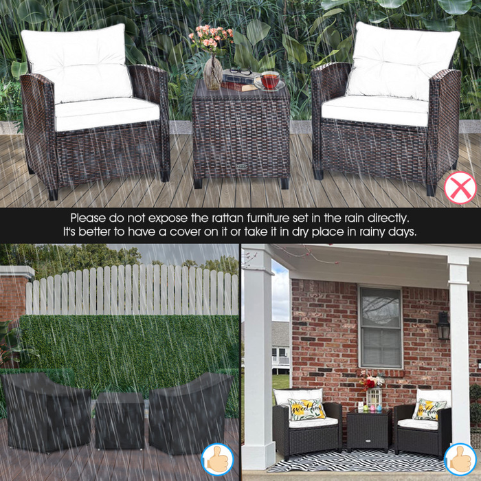 3 Pieces Rattan Patio Furniture Set with Washable Cushion/Navy