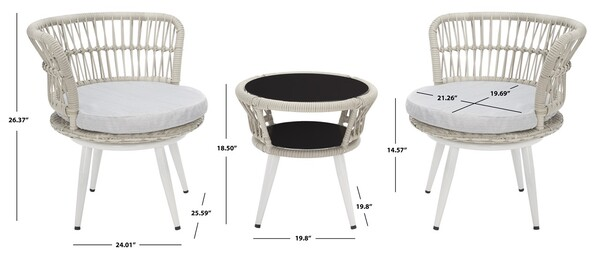 Kyomi 3 Piece Lounge Set/Grey Rope/Grey Cushion