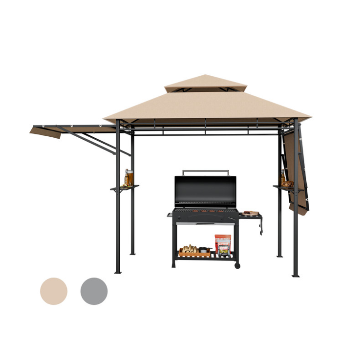 13.5 x 4 Feet Patio BBQ Grill Gazebo Canopy with Dual Side Awnings/Beige