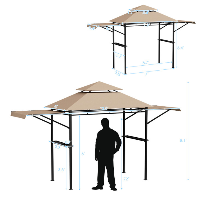 13.5 x 4 Feet Patio BBQ Grill Gazebo Canopy with Dual Side Awnings/Beige