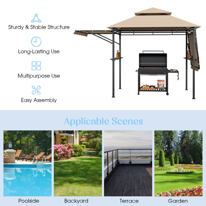 13.5 x 4 Feet Patio BBQ Grill Gazebo Canopy with Dual Side Awnings/Beige