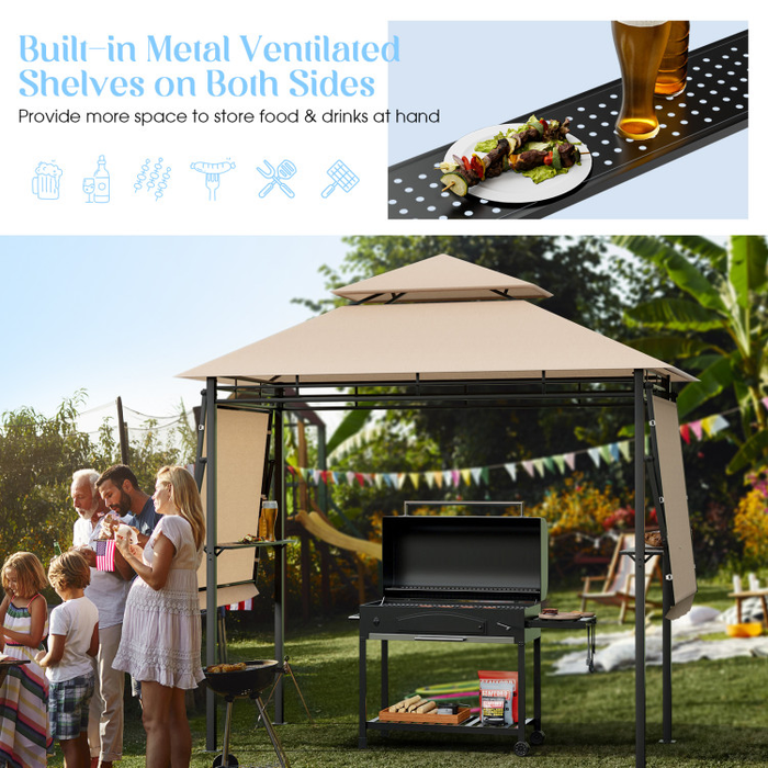 13.5 x 4 Feet Patio BBQ Grill Gazebo Canopy with Dual Side Awnings/Beige