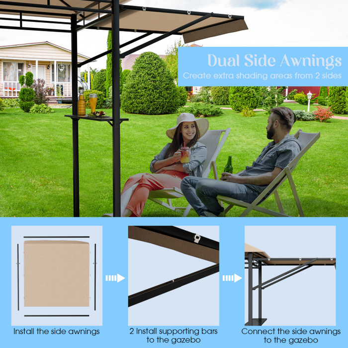 13.5 x 4 Feet Patio BBQ Grill Gazebo Canopy with Dual Side Awnings/Beige