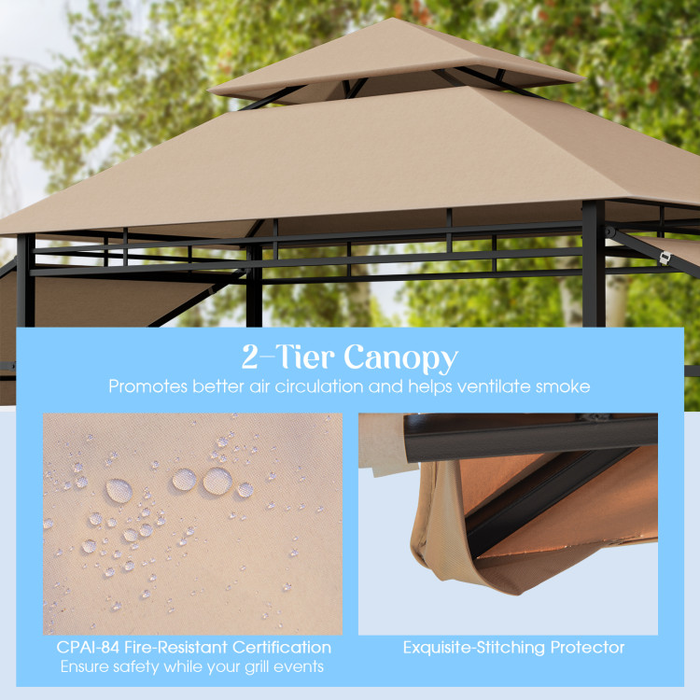 13.5 x 4 Feet Patio BBQ Grill Gazebo Canopy with Dual Side Awnings/Beige