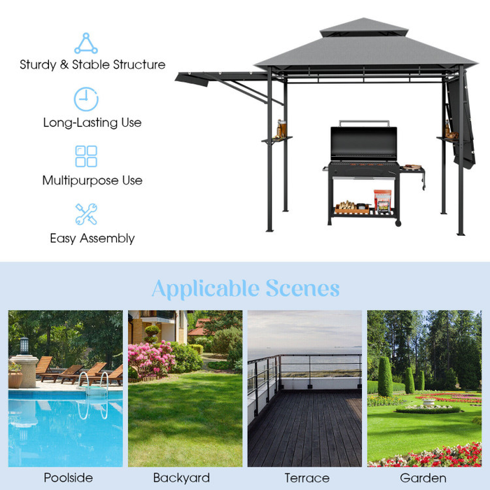 13.5 x 4 Feet Patio BBQ Grill Gazebo Canopy with Dual Side Awnings/Grey