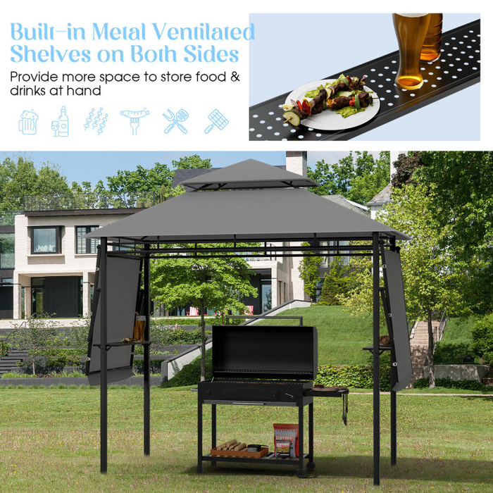 13.5 x 4 Feet Patio BBQ Grill Gazebo Canopy with Dual Side Awnings/Grey