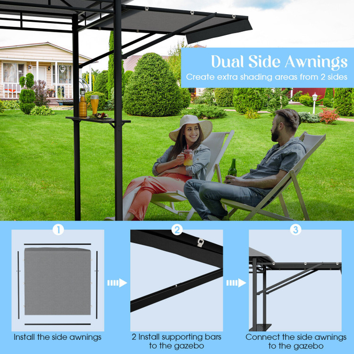 13.5 x 4 Feet Patio BBQ Grill Gazebo Canopy with Dual Side Awnings/Grey