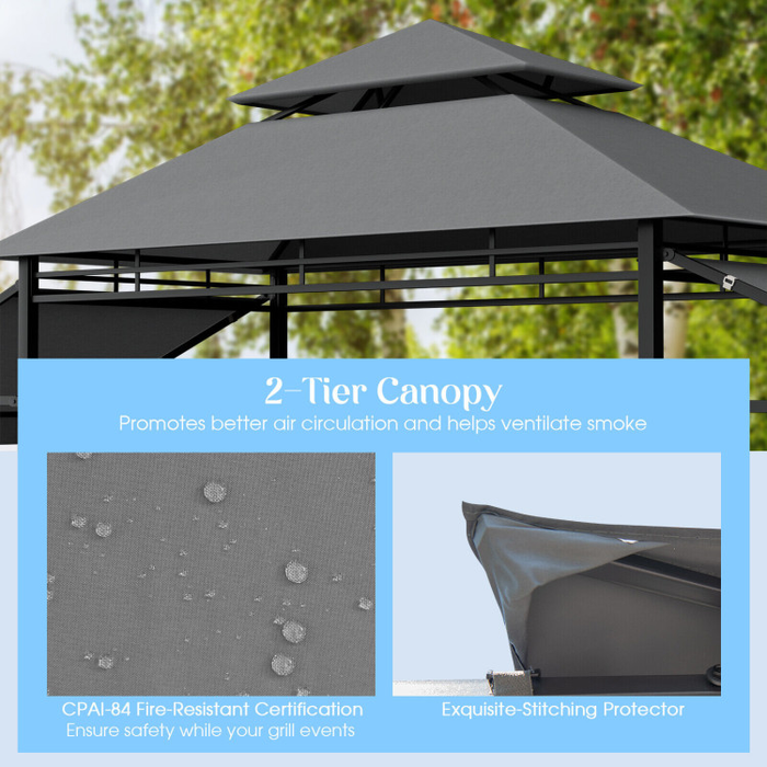 13.5 x 4 Feet Patio BBQ Grill Gazebo Canopy with Dual Side Awnings/Grey