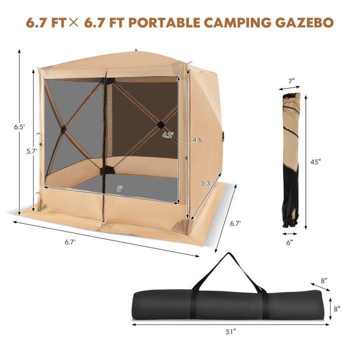 6.7 x 6.7 Feet Pop Up Gazebo with Netting and Carry Bag/Coffee