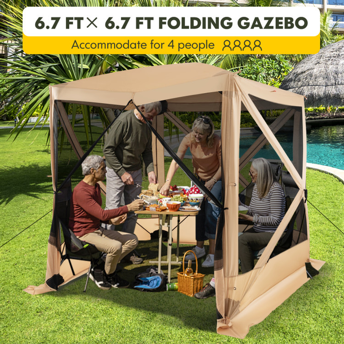 6.7 x 6.7 Feet Pop Up Gazebo with Netting and Carry Bag/Coffee