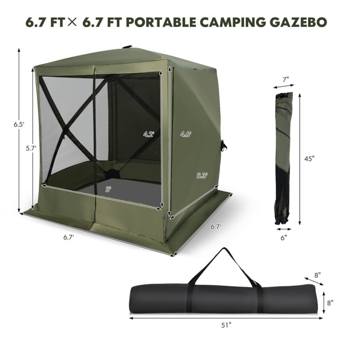 6.7 x 6.7 Feet Pop Up Gazebo with Netting and Carry Bag/Green