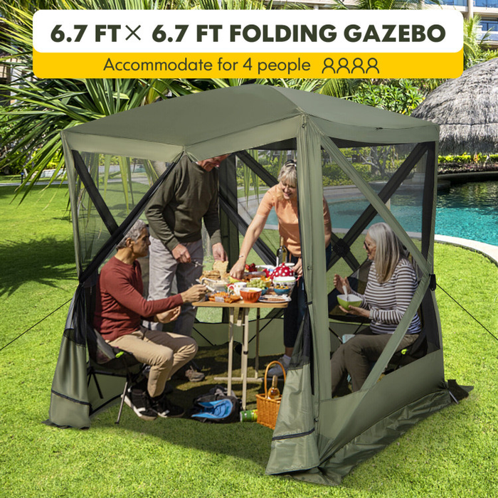 6.7 x 6.7 Feet Pop Up Gazebo with Netting and Carry Bag/Green