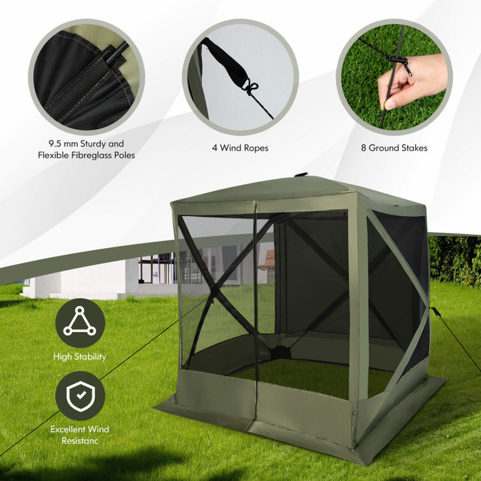 6.7 x 6.7 Feet Pop Up Gazebo with Netting and Carry Bag/Green