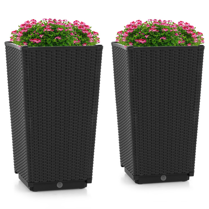 Outdoor Wicker Flower Pot Set of 2 with Drainage Hole for Porch Balcony