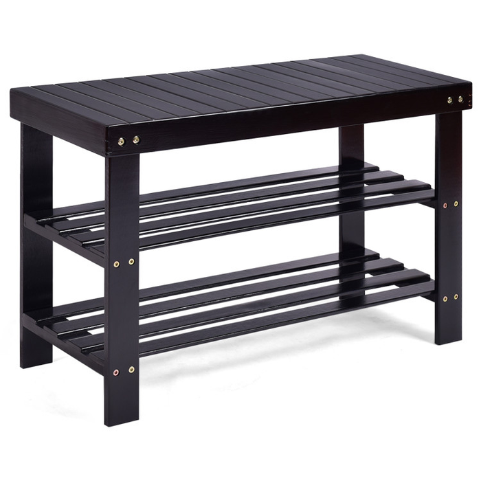 3-Tier Bamboo Shoe Rack Bench for Entryway/Black