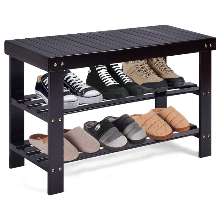 3-Tier Bamboo Shoe Rack Bench for Entryway/Black