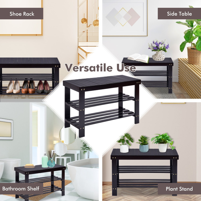 3-Tier Bamboo Shoe Rack Bench for Entryway/Black