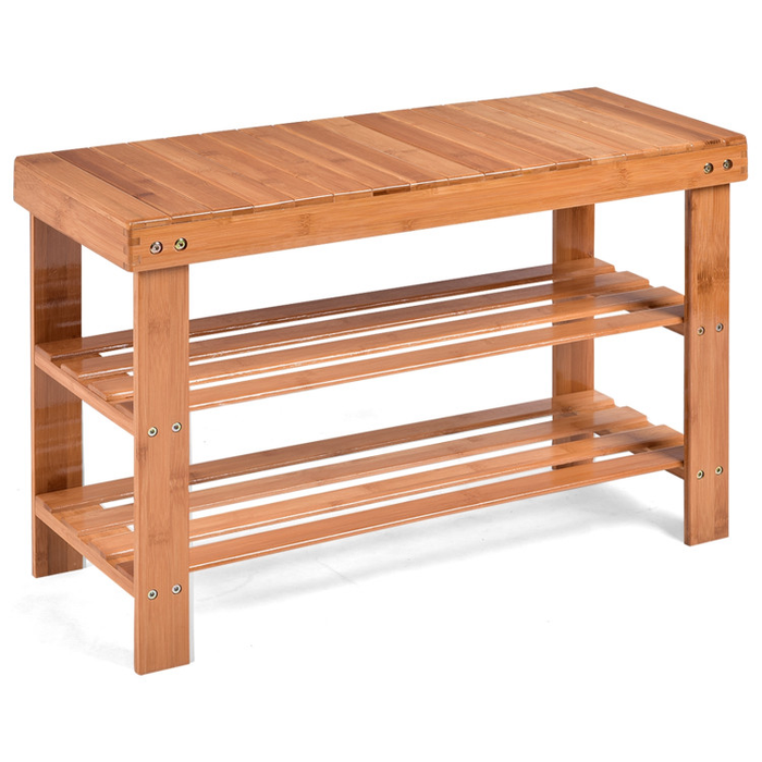 3-Tier Bamboo Shoe Rack Bench for Entryway/Natural