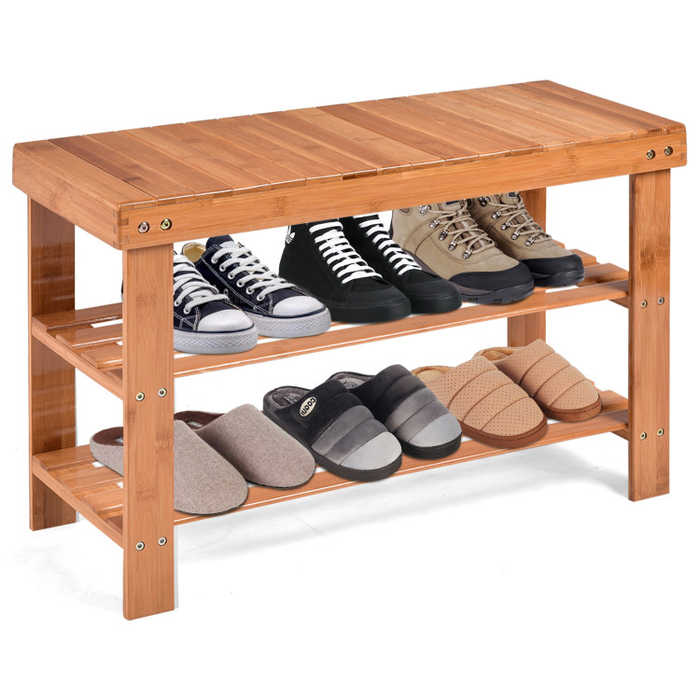 3-Tier Bamboo Shoe Rack Bench for Entryway/Natural