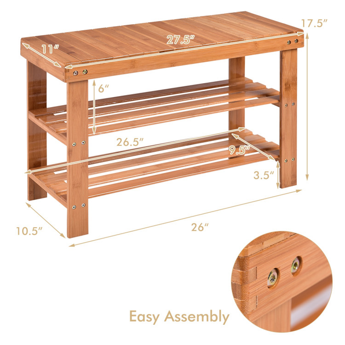 3-Tier Bamboo Shoe Rack Bench for Entryway/Natural